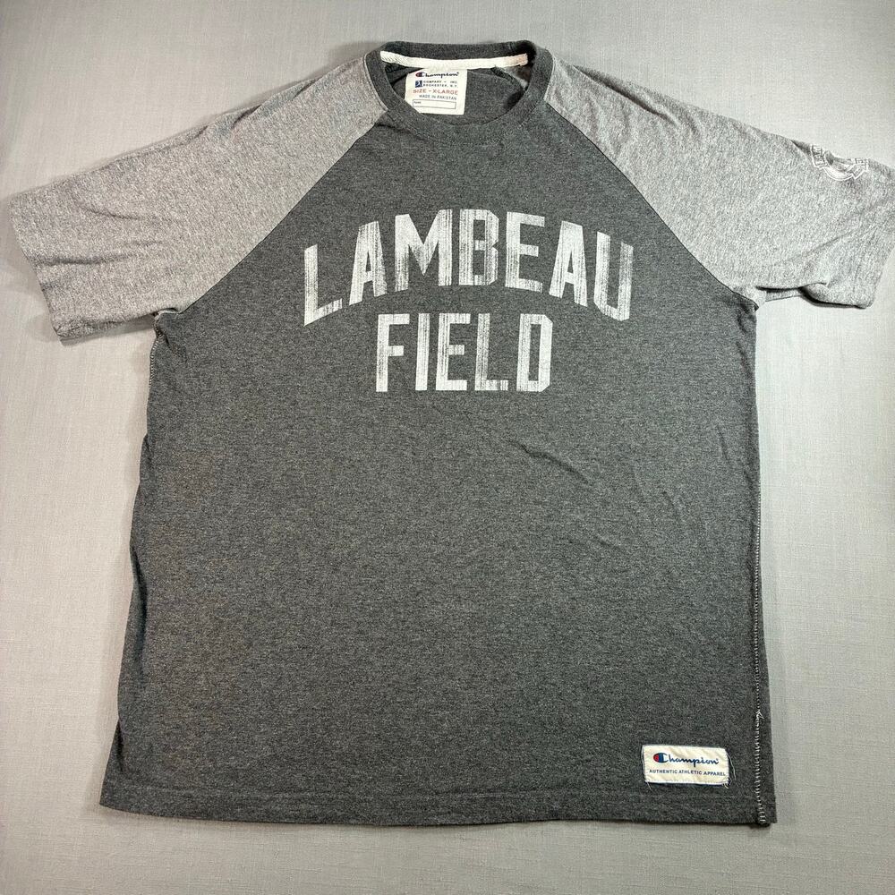 Champion Lambeau Field Raglan T-Shirt Men’s XL Gray Green Bay Packers Football
